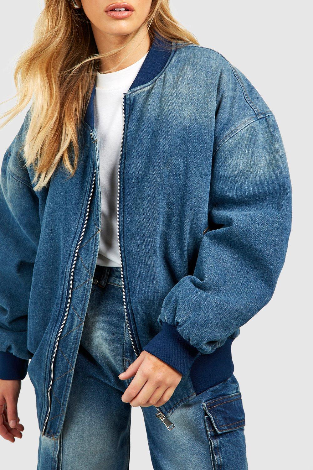 Ruched shoulder 2024 denim jacket